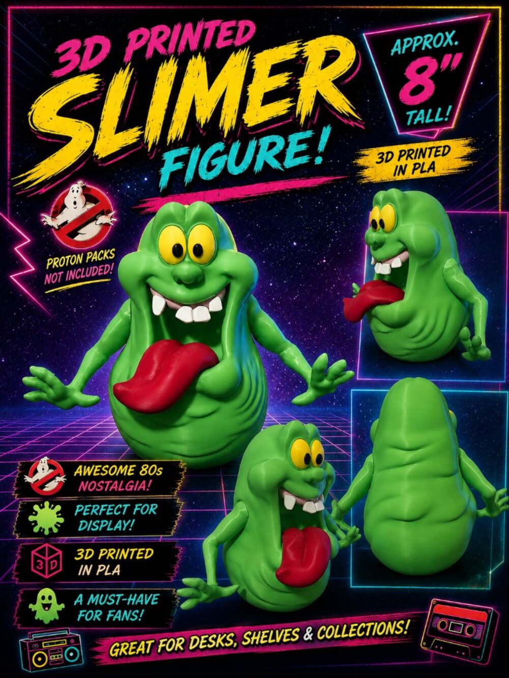 3D Printed Ghost Slime Figure | Retro 80s Collectible 8" Tall Halloween